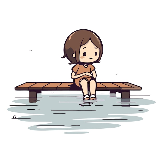 Vector girl in swimsuit sitting on the poolside