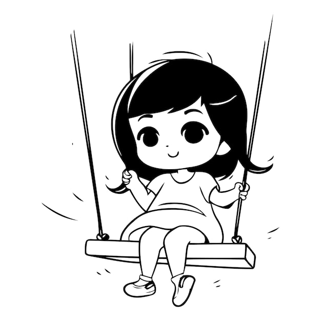 a girl on a swing with a cartoon character on it