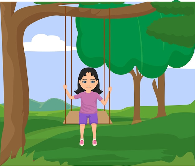 Vector girl swinging