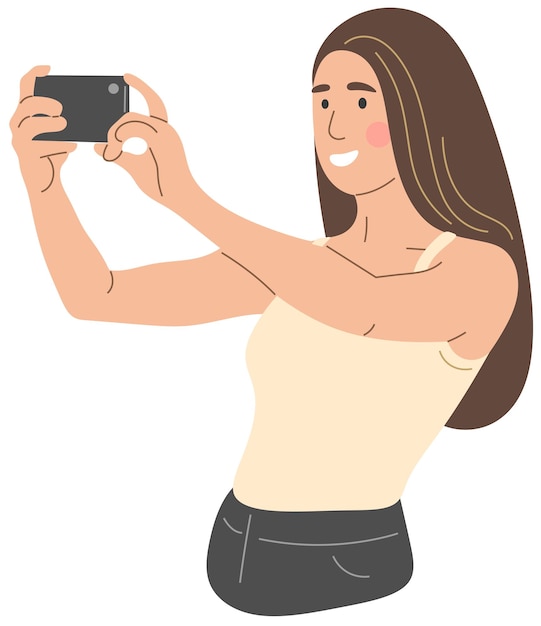 Vector the girl takes pictures of herself on the phone