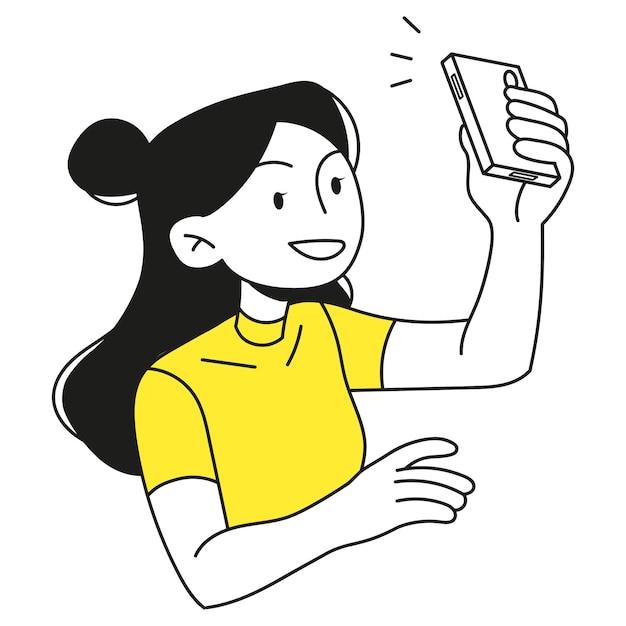 Vector girl takes a selfie, take a picture