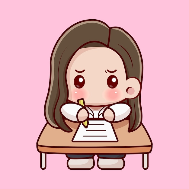 girl taking the exam cartoon vector icon illustration