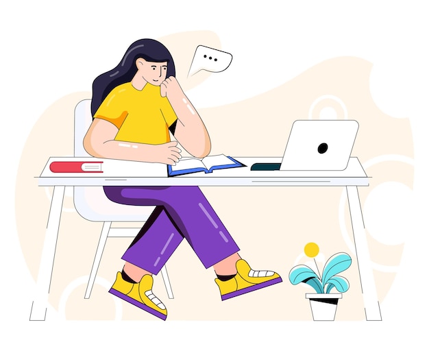 A girl taking lecture online flat illustration