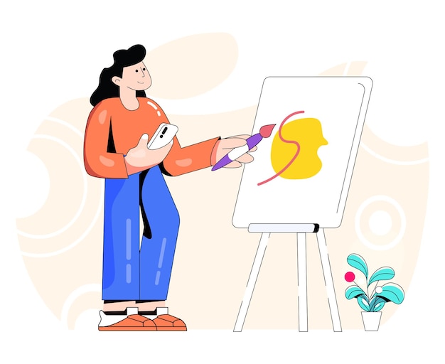 A girl taking lecture online flat illustration