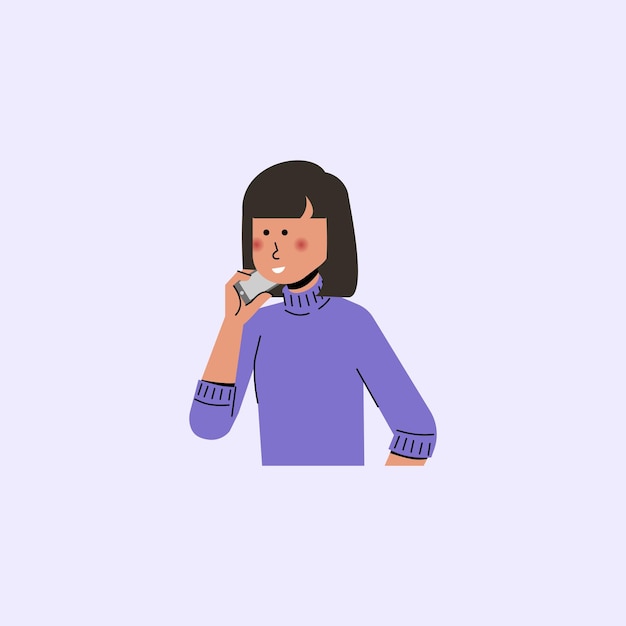 Girl Talking on Mobile Phone Vector Illustration