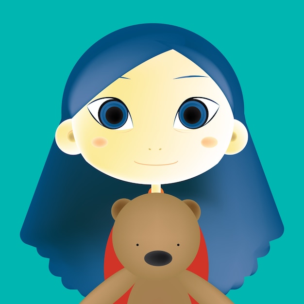Vector girl and teddy bear vector mesh illustration