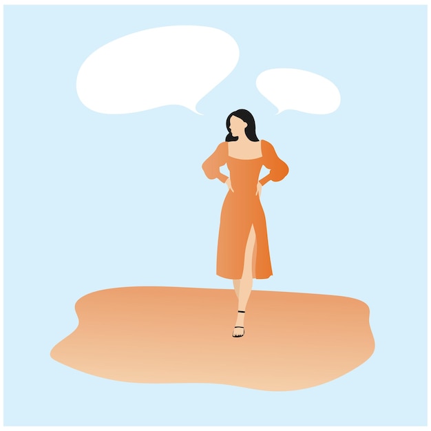 girl thinking in dress vector illustration