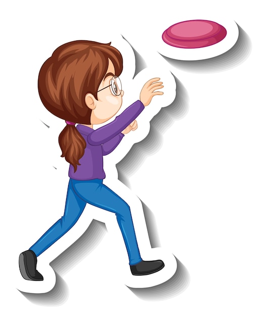 Vector a girl throwing plate cartoon character sticker