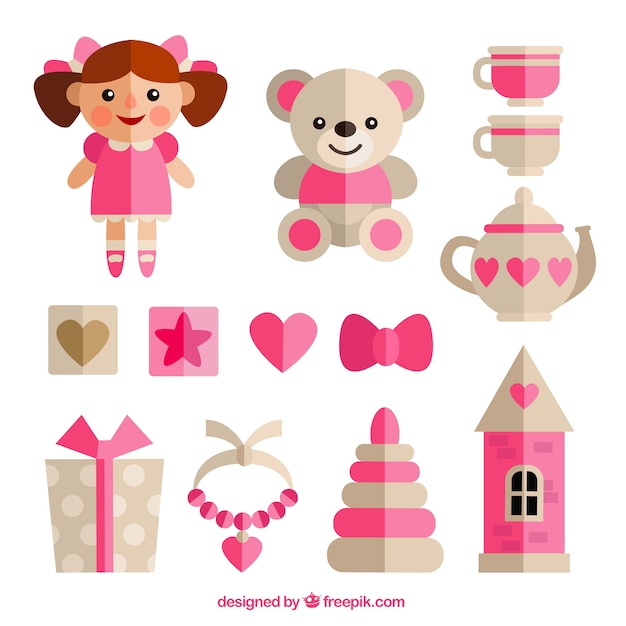 Vector girl toys in flat design