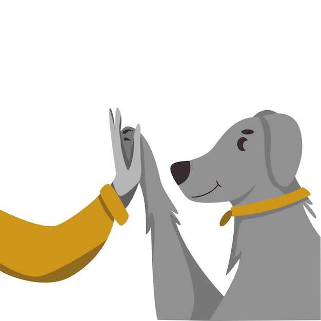 The girl trains the dog Vector illustration Dog training The dog gives a paw