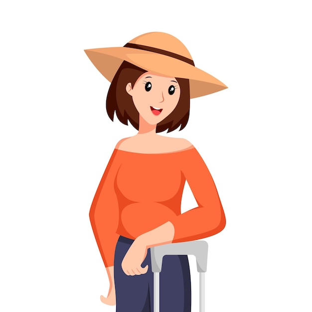 Girl Traveling with Suitcase Character Design Illustration