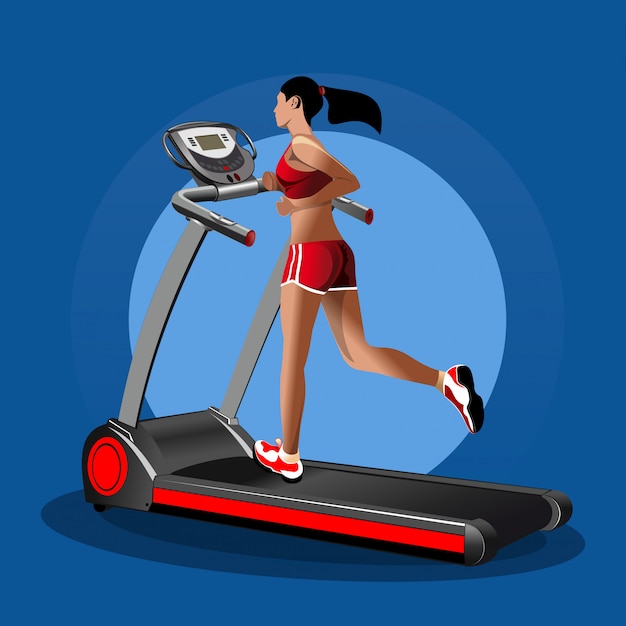 Vector girl on the treadmill. running girl. fitness design.