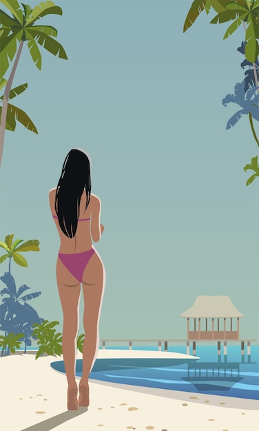 Girl on a tropical beach near the sea Vector