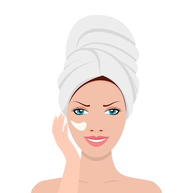 girl uses a cosmetic facial cream