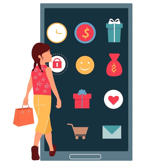 The girl uses the phone for online shopping Shopping useVector