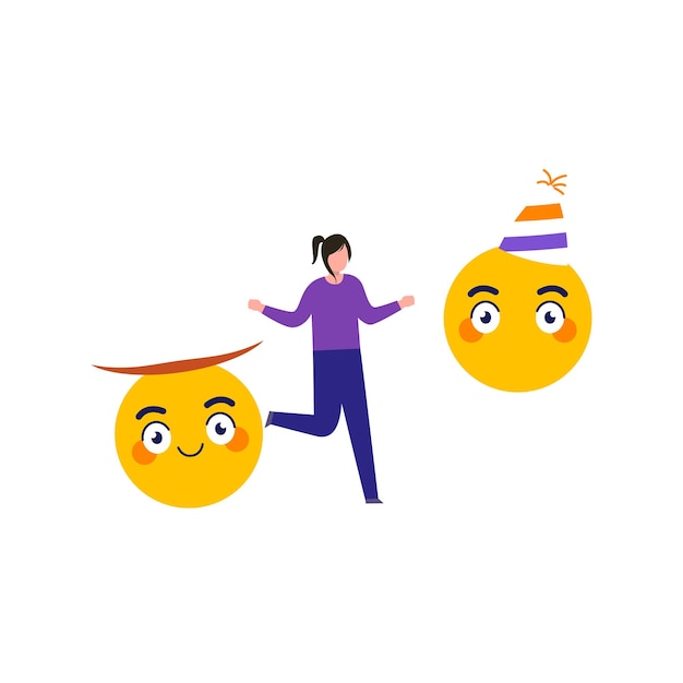 Vector girl using party emojis