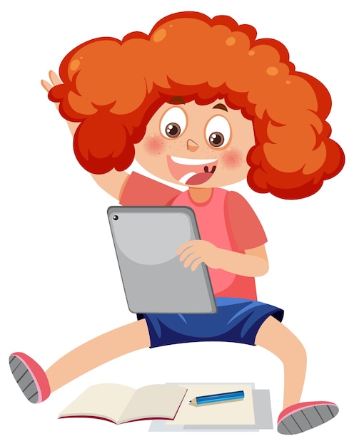 Vector a girl using tablet