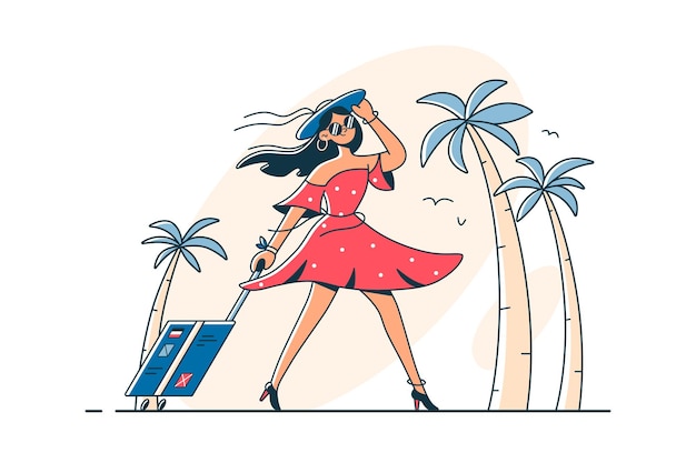 Vector girl on vacation with luggage