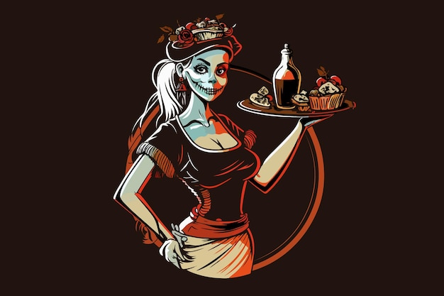 Vector girl vector illustration pirate waitress