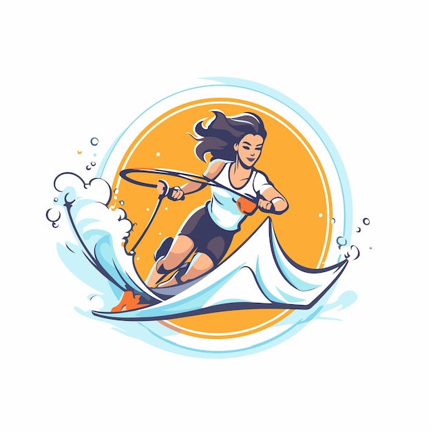 Ragazza wakeboarder che cavalca un'onda illustrazione vettoriale dello sport acquatico