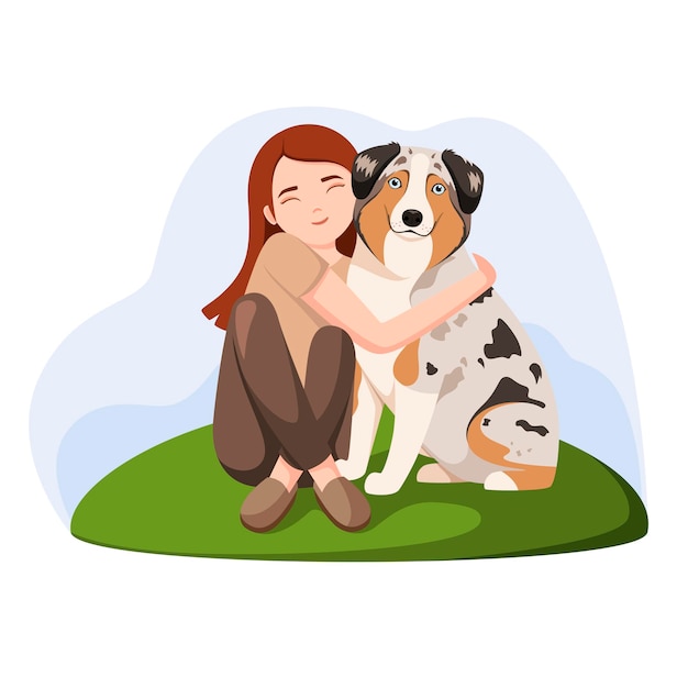 a girl on a walk with a dog cartoon design