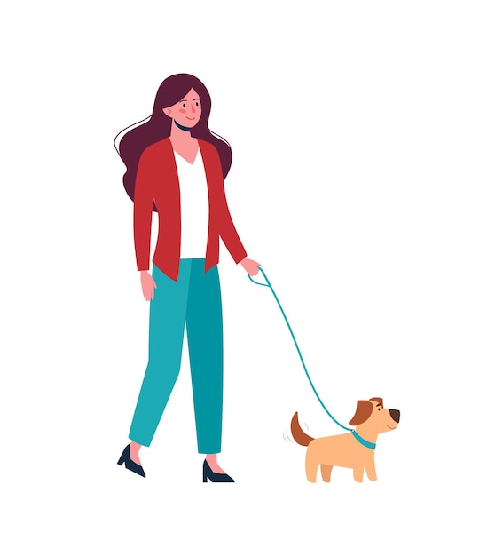 Girl walking with little dog