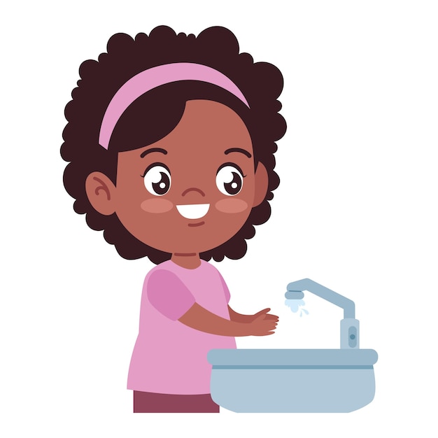 Vector girl washing hands cartoon