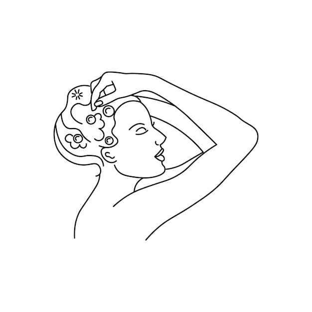 Girl washing her hair Line girl abstract minimalist silhouette