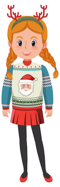 A girl wearing Christmas outfits on white background