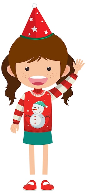 A girl wearing christmas outfits on white background