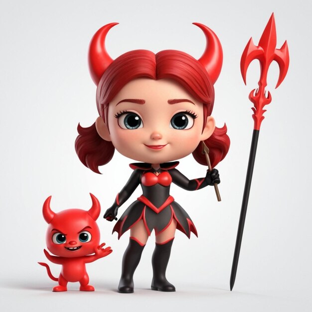 Girl wearing devil costume and holding trident