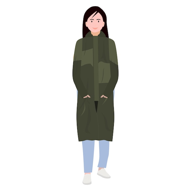 Vector girl wearing full body raincoat