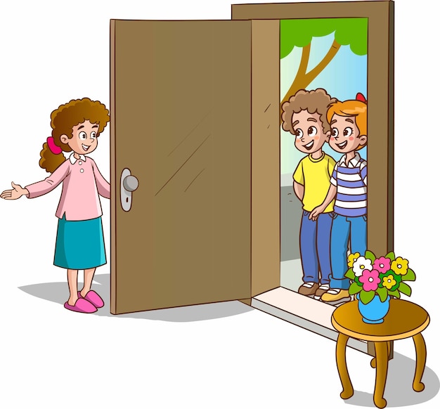 girl welcoming guests at the door