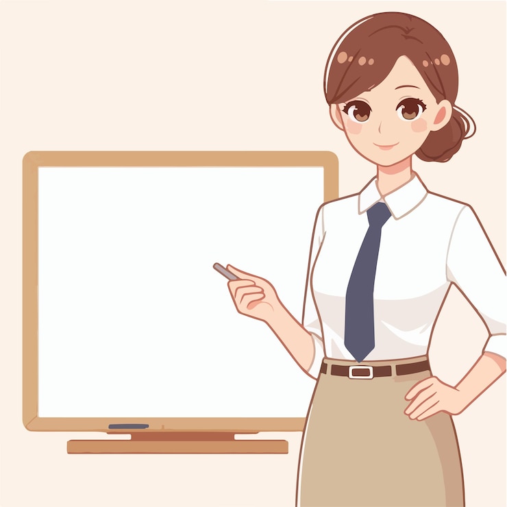 Vector 白いシャツを着た女の子が白い板を指している
