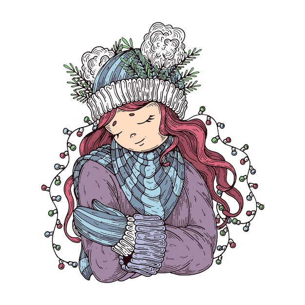 Vector girl in winter clothes.