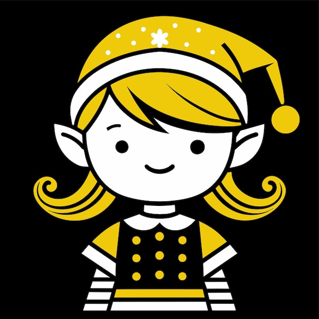 겨울 옷을 입은 소녀 크리스마스 엘프 손으로 그린 만화 캐릭터 스티커 아이콘 개념 고립