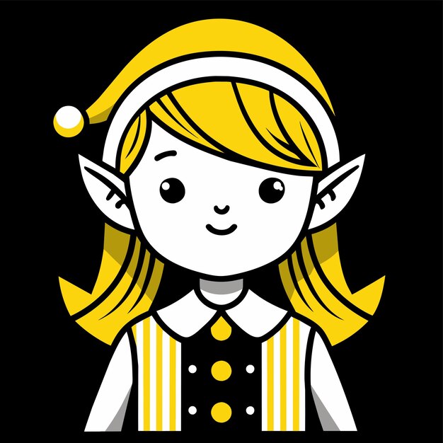겨울 옷을 입은 소녀 크리스마스 엘프 손으로 그린 만화 캐릭터 스티커 아이콘 개념 고립