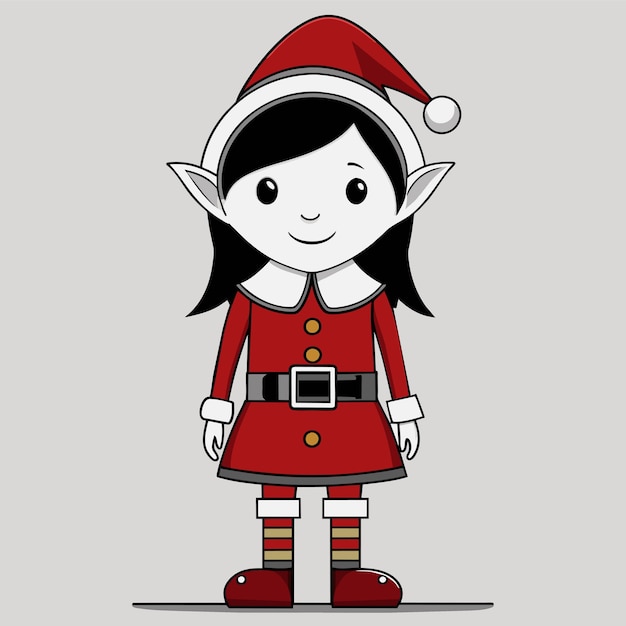 Vector girl in winter outfit christmas elf hand drawn cartoon character sticker icon concept isolated