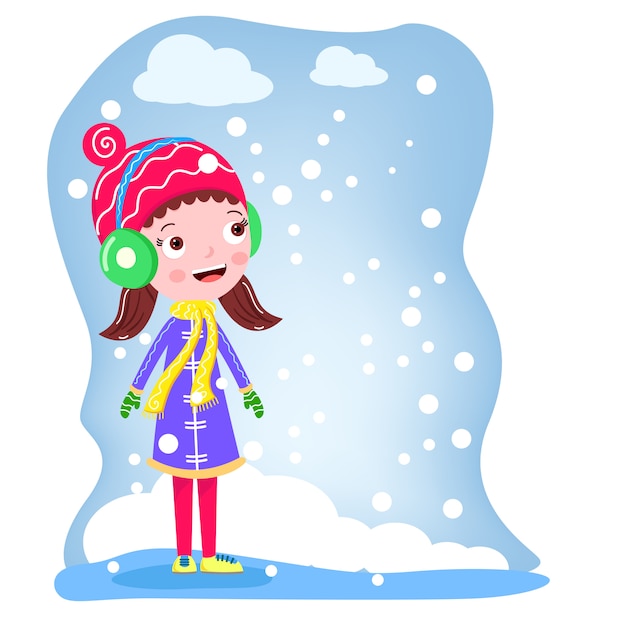 Girl in winter snowing vector