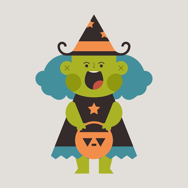 Girl in witch Halloween costumes vector cartoon character