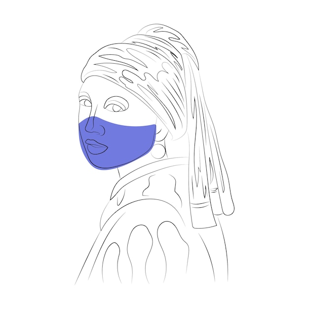 真珠の耳飾りの少女ライン アート covid 検疫マスク