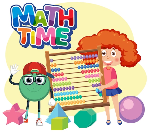 Vector girl with abacus and mathematic geometry shape