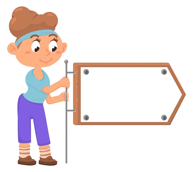 Girl with arrow sign cartoon kid banner template