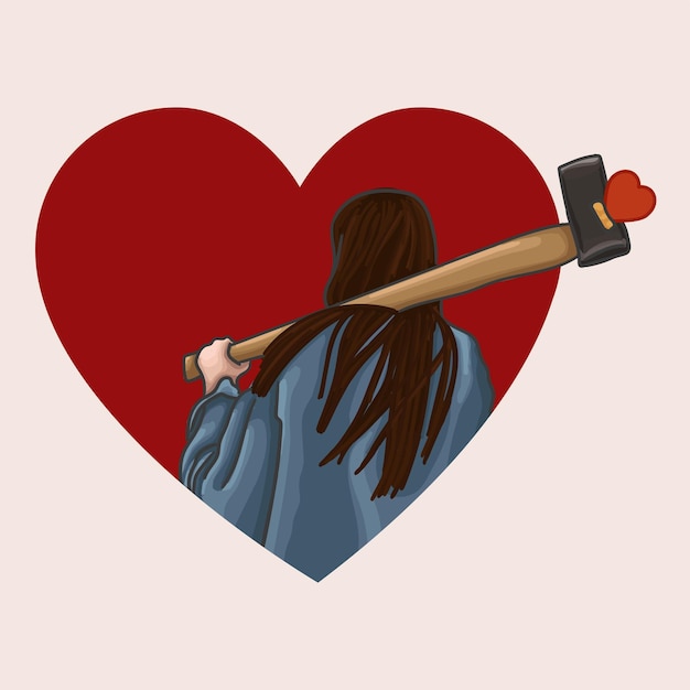 Vector a girl with an ax. happy valentine's day.