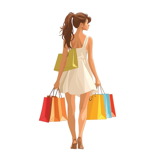 girl with bags shopping flat illustration isolated on a white background concept