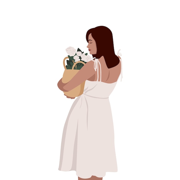 Vector girl with a basket of flowers