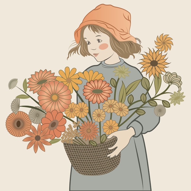 A girl with a basket of flowers