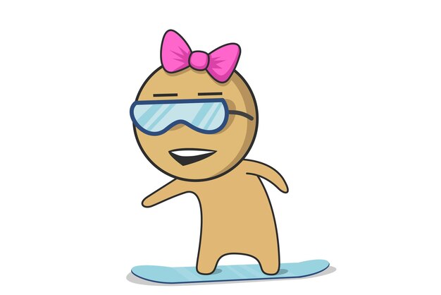 Vector girl with a beautiful smile in sunglasses is snowboarding