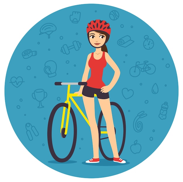 Vector girl with bicycle fitness illustration