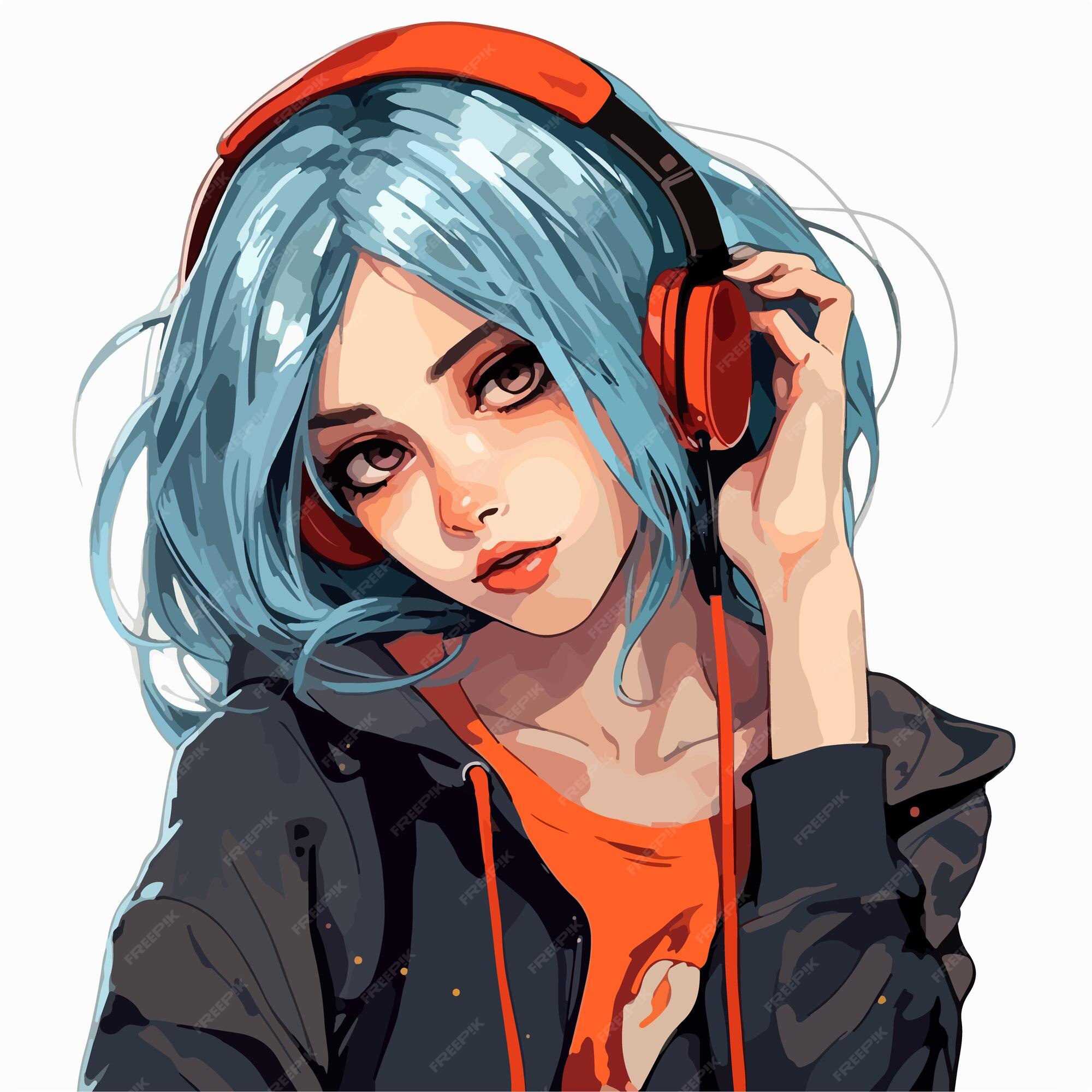 Anime style portrait of girl in headphones Stock Vector Image